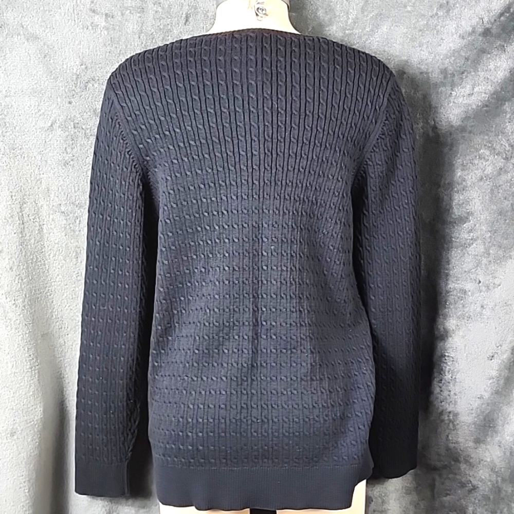 Lands' End Black Bottoned Up Sweater Cardigan 100% Cotton Size L - Picture 7 of 7